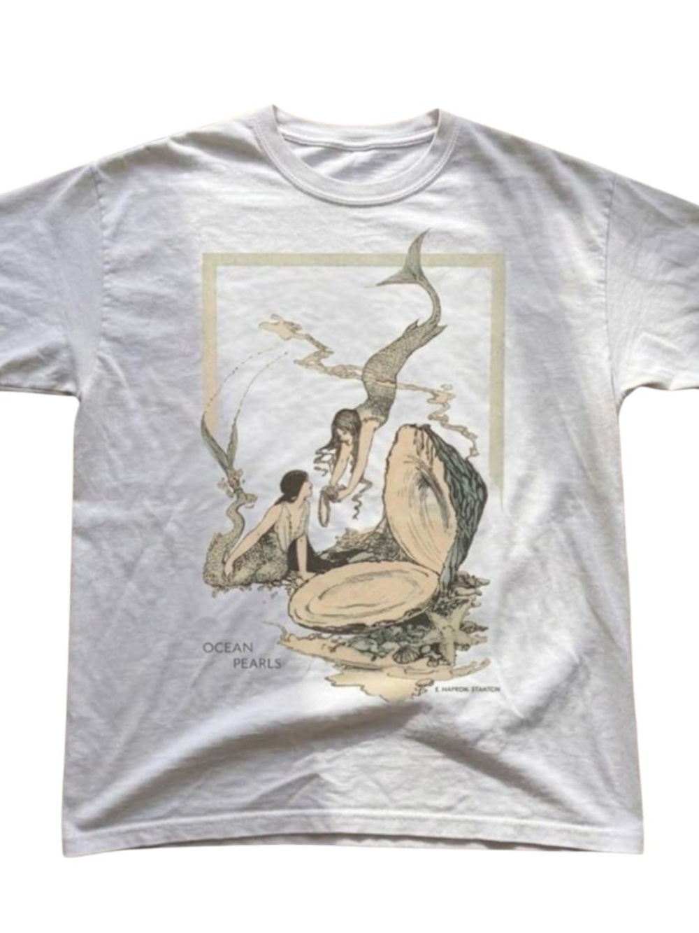 Gildan White Ocean Pearls Mermaid Graphic Tee